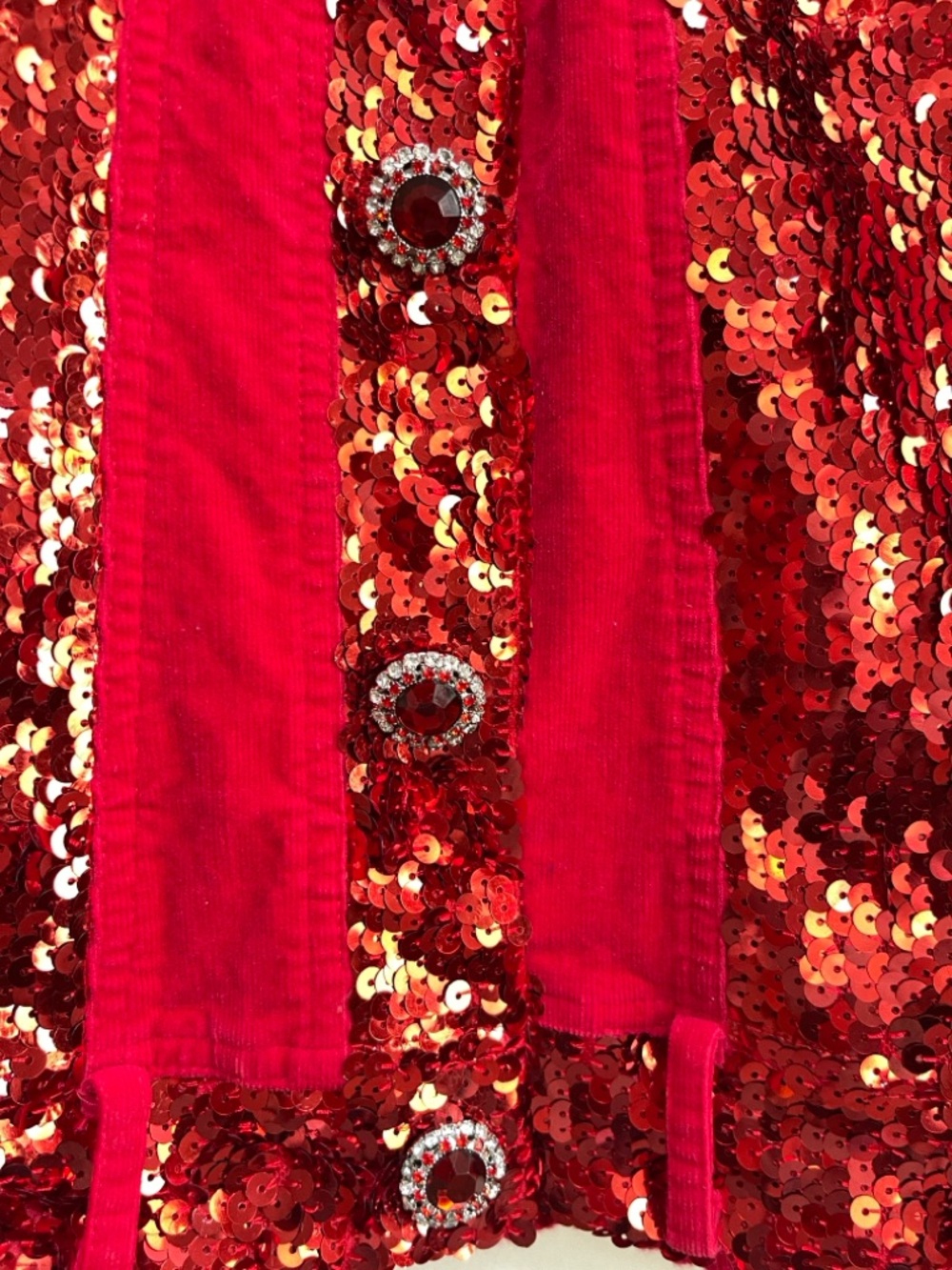 Vintage Berek Red Sequin Jacket | Brooch Buttons | Nash Vegas Glam, Size Large - Picture 4 of 10
